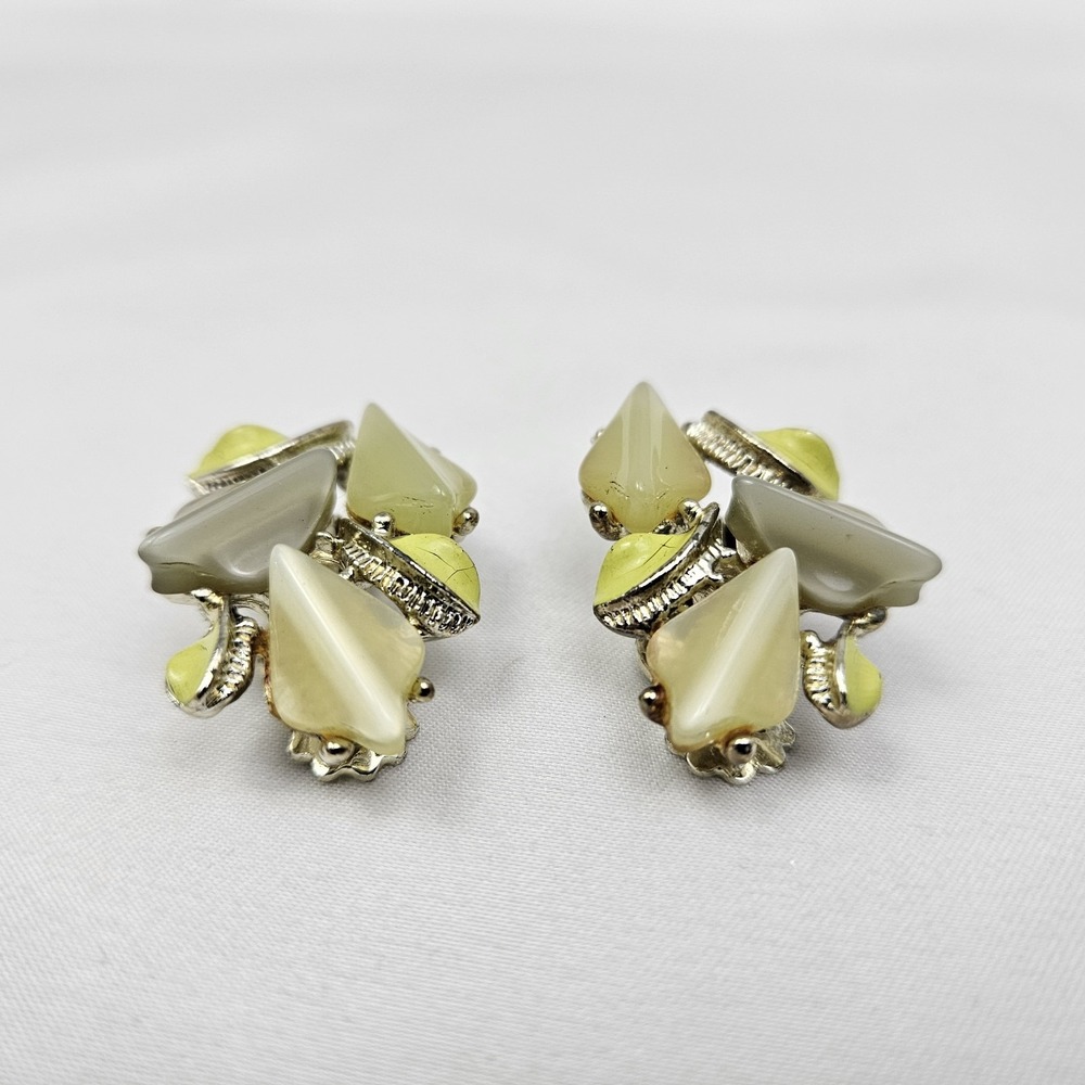 Vintage Clip In Earings Thermoset Moonglow Lucite Kramer Gold Tone MCM Old Money